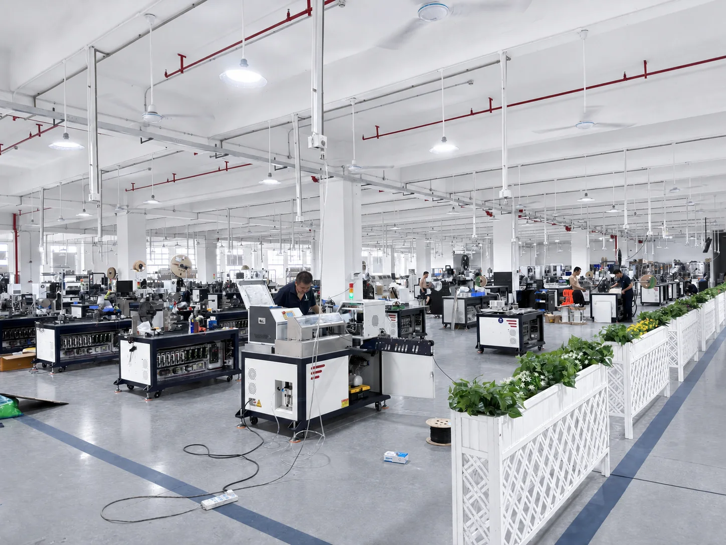 Wide view of the Wiromac Dongguan wire-processing equipment workshop