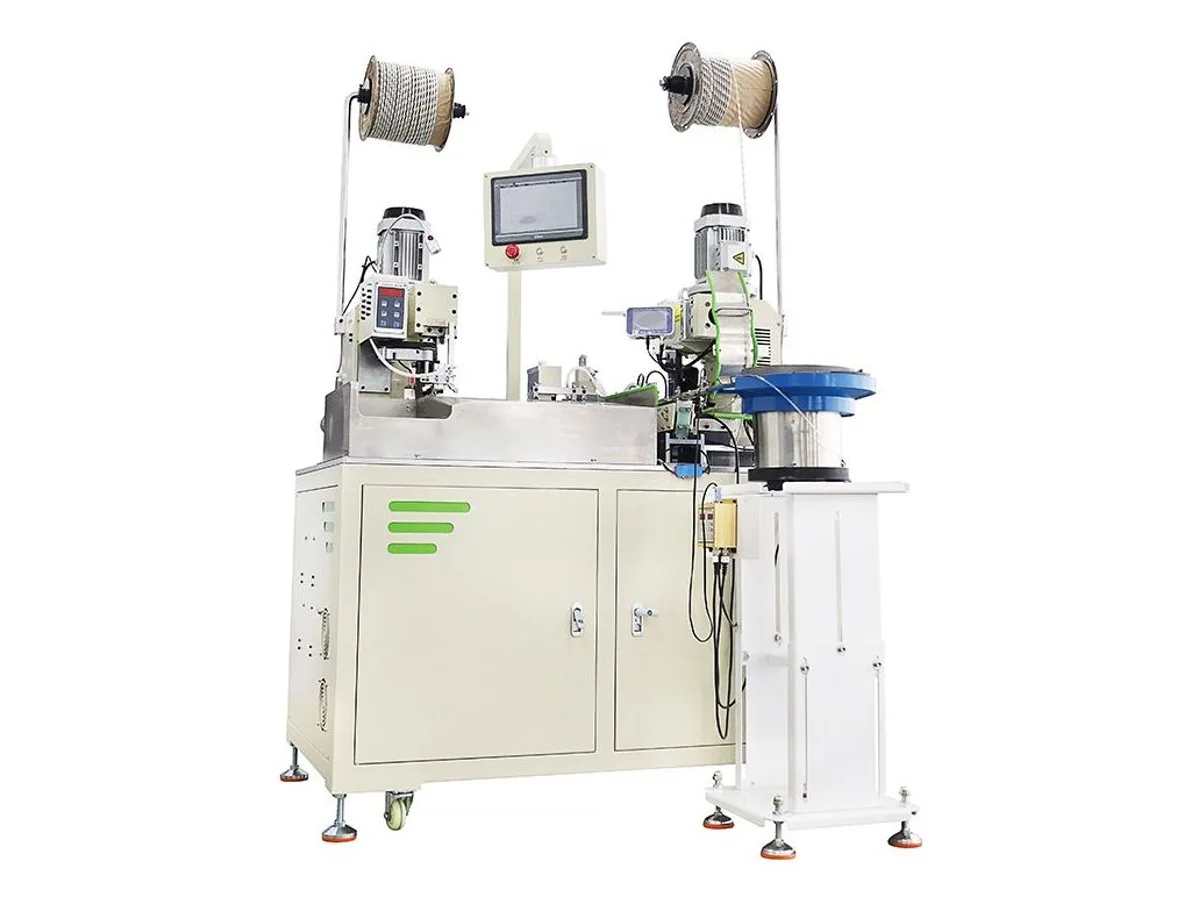 Fully Automatic Double-End Terminal Crimping and Single-End Soft Sleeve Inserting Machine, AWG 12–32